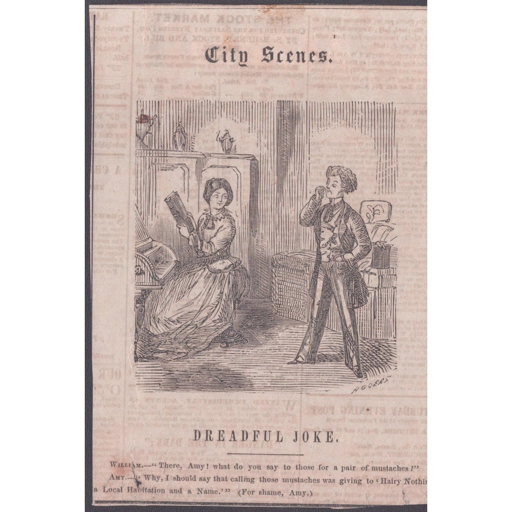 Antique 1850s Saturday Evening Post Woodcut Clipping City Scenes Dreadful Joke